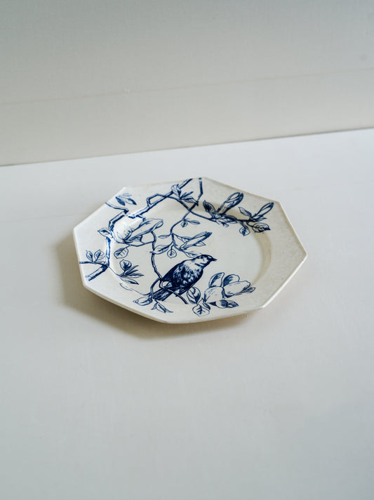 法國老花鳥八角盤 MINTON DÉPÔT Terre de fer＿A