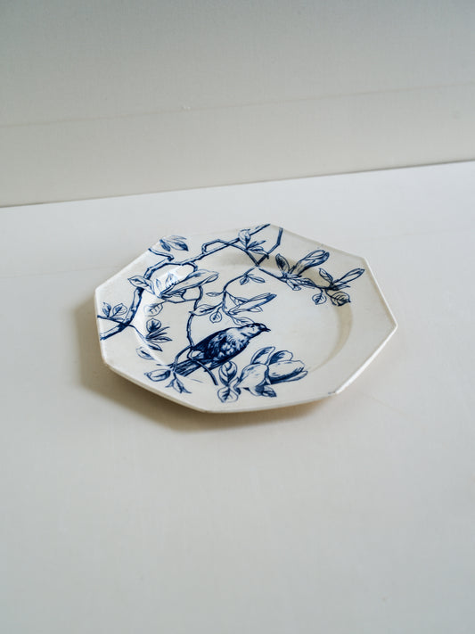 法國老花鳥八角盤 MINTON DÉPÔT Terre de fer＿B