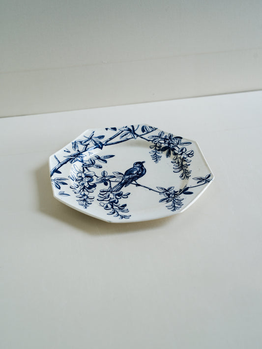 法國老花鳥八角盤 MINTON DÉPÔT Terre de fer＿C