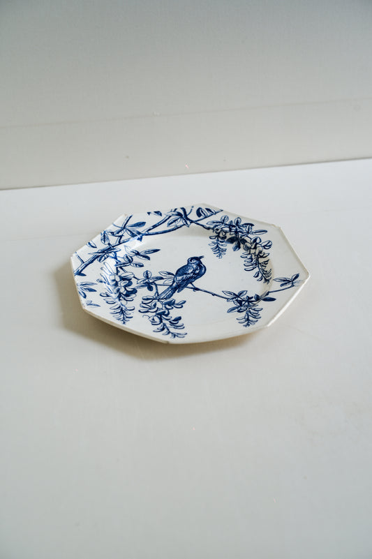 法國老花鳥八角盤 MINTON DÉPÔT Terre de fer＿D