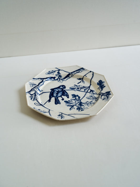 法國老花鳥八角盤 MINTON DÉPÔT Terre de fer＿E
