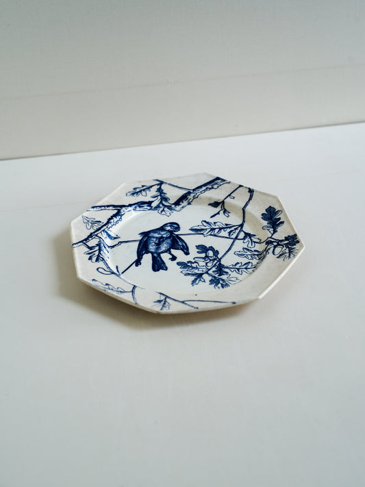 法國老花鳥八角盤 MINTON DÉPÔT Terre de fer＿F