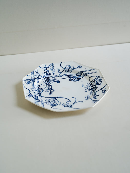 法國老花鳥八角盤 MINTON DÉPÔT Terre de fer＿G